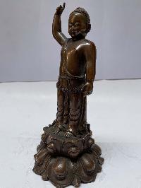 Nepali Handmade Statue Of Standing Baby Buddha, [chocolate Oxidized]