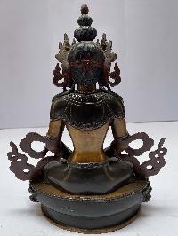 Nepali Handmade Statue Of Aparimita Buddha, [chocolate Oxidized], Chepame, Amitayus