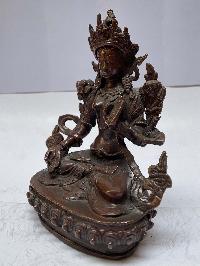 Nepali Handmade Statue Of White Tara, [chocolate Oxidized]