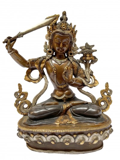 Nepali Handmade Statue Of Manjushri, [chocolate Oxidized]