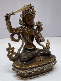 Nepali Handmade Statue Of Manjushri, [chocolate Oxidized]