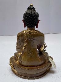 Nepali Handmade Statue Of Medicine Buddha, [partly Gold Plated], [painted Face]