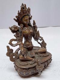 Nepali Handmade Statue Of Green Tara, [chocolate Oxidized]