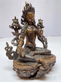 Nepali Handmade Statue Of Green Tara, [chocolate Oxidized]