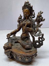 Nepali Handmade Statue Of Green Tara, [chocolate Oxidized]