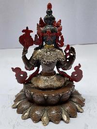 Nepali Handmade Statue Of Chenrezig, [chocolate Oxidized], [painted Face]