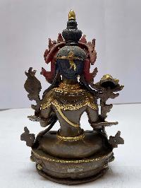 Nepali Handmade Statue Of White Tara, [partly Gold Plated], [painted Face]