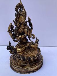 Buddhist Statue Of Chenrezig, [full Fire Gold Plated], Antique Finishing