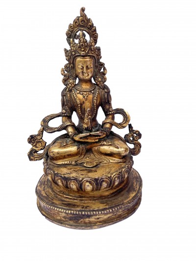 Buddhist Statue Of Aparimita, [full Fire Gold Plated], Antique Finishing, Chepame, Amitayus