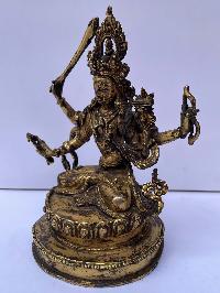 Buddhist Statue Of Manjushri, [full Fire Gold Plated], Antique Finishing