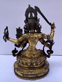 Buddhist Statue Of Manjushri, [full Fire Gold Plated], Antique Finishing