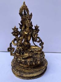 Buddhist Statue Of Green Tara, [full Fire Gold Plated], Antique Finishing