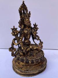 Buddhist Statue Of White Tara, [full Fire Gold Plated], Antique Finishing