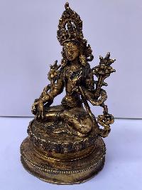 Buddhist Statue Of White Tara, [full Fire Gold Plated], Antique Finishing