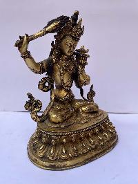 Buddhist Statue Of Manjushri, [full Fire Gold Plated], Antique Finishing