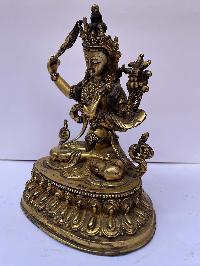 Buddhist Statue Of Manjushri, [full Fire Gold Plated], Antique Finishing