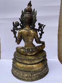 Buddhist Statue Of Green Tara, [full Fire Gold Plated], Antique Finishing