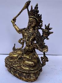 Buddhist Statue Of Manjushri, [full Fire Gold Plated], Antique Finishing