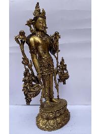 Buddhist Statue Of Padmapani Lokeshvara, [full Fire Gold Plated], Antique Finishing