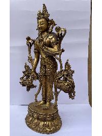 Buddhist Statue Of Padmapani Lokeshvara, [full Fire Gold Plated], Antique Finishing