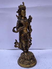 Buddhist Statue Of Avalokiteshvara, [full Fire Gold Plated], Antique Finishing