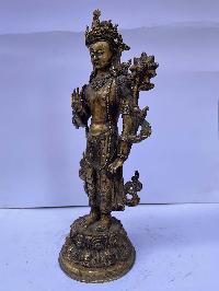 Buddhist Statue Of Avalokiteshvara, [full Fire Gold Plated], Antique Finishing