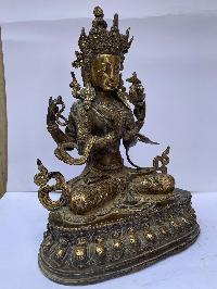 Buddhist Statue Of Chenrezig, [full Fire Gold Plated], Antique Finishing