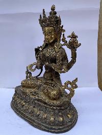 Buddhist Statue Of Chenrezig, [full Fire Gold Plated], Antique Finishing