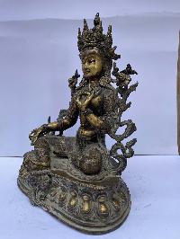 Buddhist Statue Of Green Tara, [full Fire Gold Plated], Antique Finishing