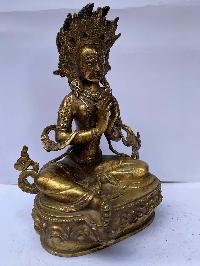 Buddhist Statue Of Green Tara, [full Fire Gold Plated], Antique Finishing