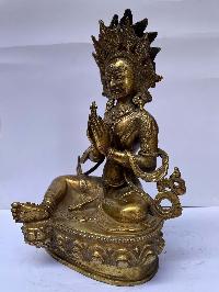 Buddhist Statue Of Green Tara, [full Fire Gold Plated], Antique Finishing