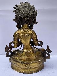 Buddhist Statue Of Green Tara, [full Fire Gold Plated], Antique Finishing