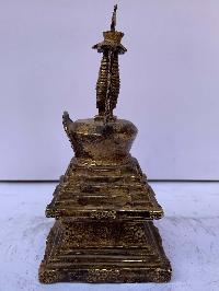 Buddhist Stupa Of Great Miracles - Chotrul Chorten, [full Fire Gold Plated], Antique Finishing