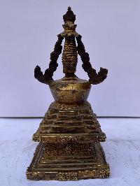 Buddhist Stupa Of Great Miracles - Chotrul Chorten, [full Fire Gold Plated], Antique Finishing