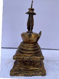 Buddhist Lotus Stupa - Pepung Chorten, [full Fire Gold Plated], Antique Finishing