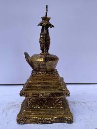 Buddhist Stupa Of Complete Victory -namgyal Chorten, [full Fire Gold Plated], Antique Finishing