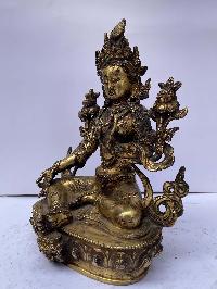 Buddhist Statue Of Green Tara, [full Fire Gold Plated], Antique Finishing