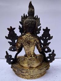 Buddhist Statue Of Green Tara, [full Fire Gold Plated], Antique Finishing