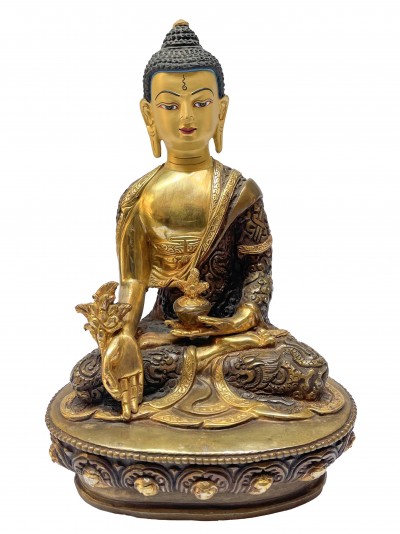 Buddhist Statue Of Medicine Buddha, [partly Gold Plated], [painted Face]