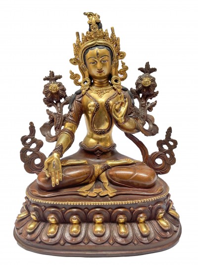 Buddhist Statue Of White Tara, [partly Gold Plated], [painted Face]