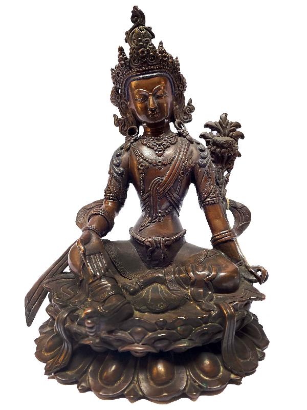 Buddhist Statue Of Green Tara, [chocolate Oxidized]