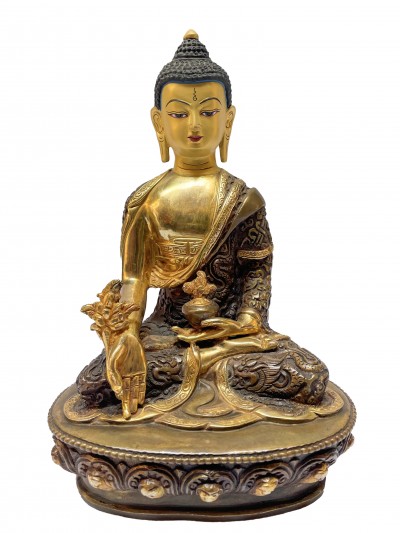 Buddhist Statue Of Medicine Buddha, [partly Gold Plated], [painted Face]