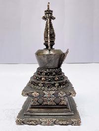Buddhist Lotus Stupa- Pepung Chorten, [silver And Chocolate Oxidized]