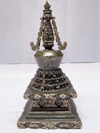 Buddhist Lotus Stupa- Pepung Chorten, [silver And Chocolate Oxidized]