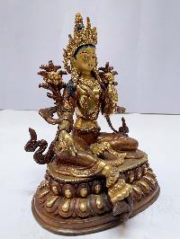 Buddhist Statue Of Green Tara, [partly Gold Plated], [painted Face]