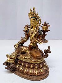 Buddhist Statue Of Green Tara, [partly Gold Plated], [painted Face]