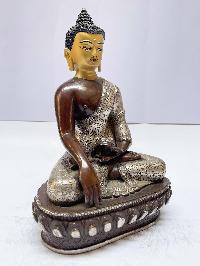 Buddhist Statue Of Shakyamuni Buddha, [silver And Chocolate Oxidized], [painted Face]