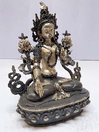 Buddhist Statue Of White Tara, [silver And Chocolate Oxidized]