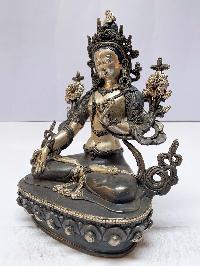 Buddhist Statue Of White Tara, [silver And Chocolate Oxidized]