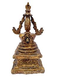 Buddhist Eight Stupa Set, [full Gold Plated], [antique Finishing]